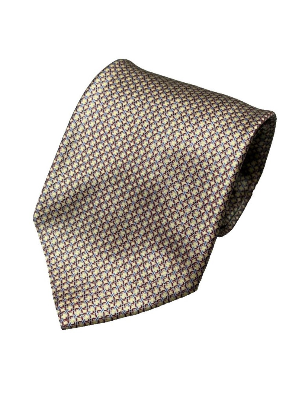 Brioni Tie 100% Silk Handmade in Italy Satin Geometric Gold 3.5"